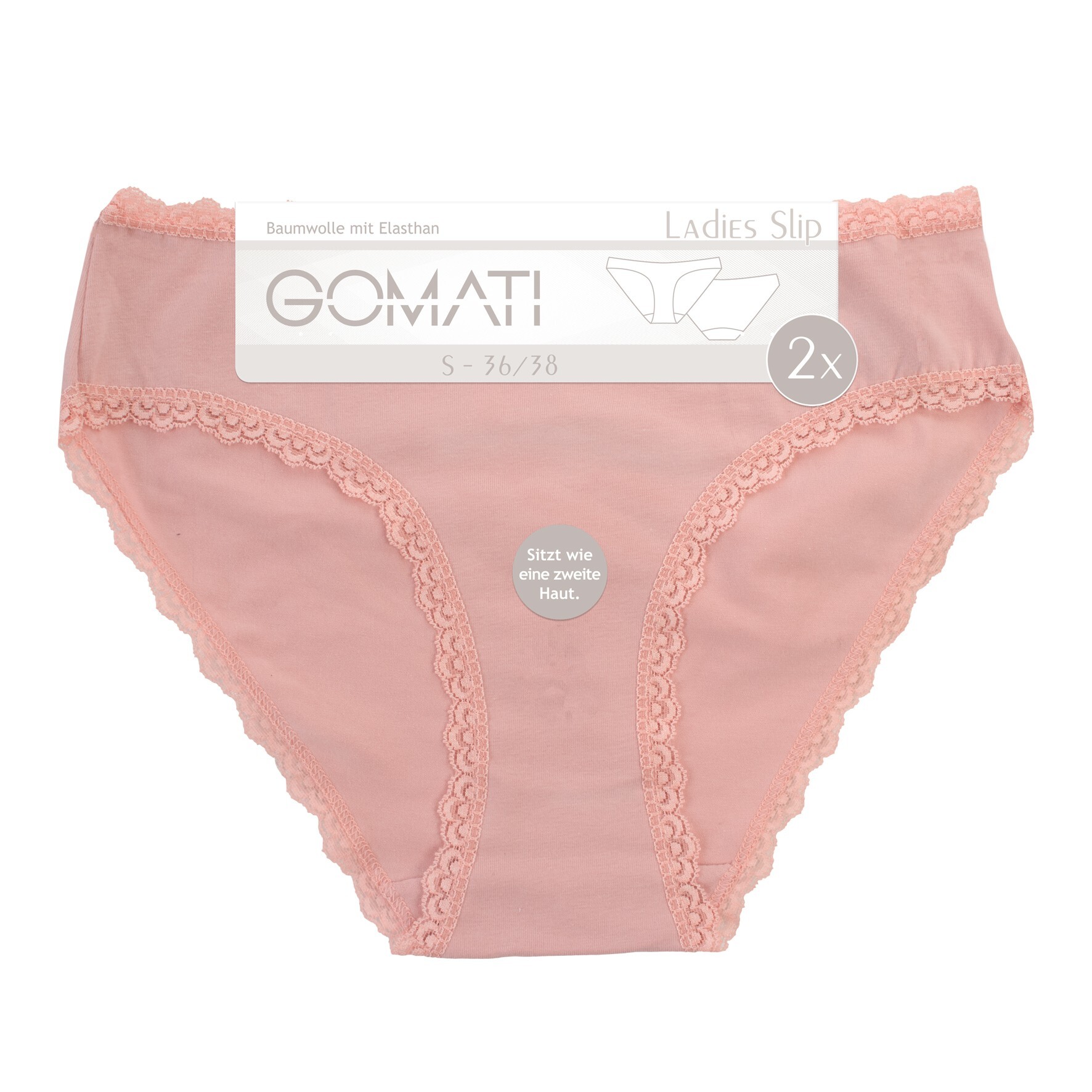Damen Bikinislip 18123, Spitze, versch. Farben, 4 x 2er-Pack, Gr.36/38