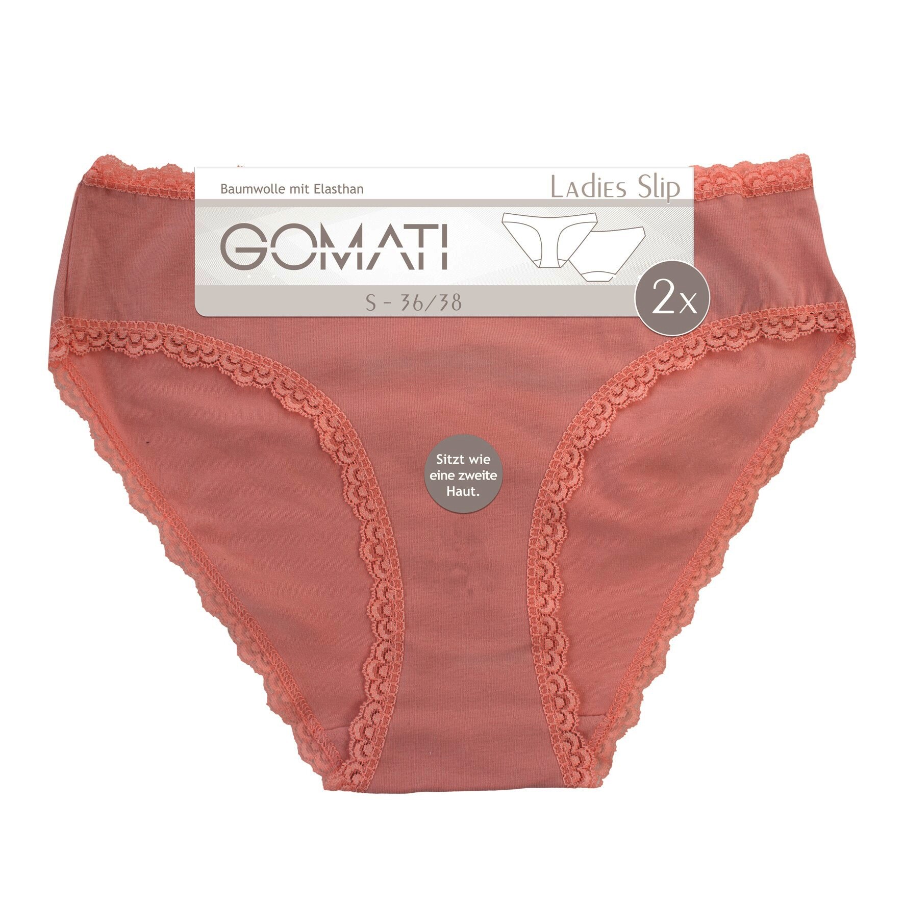 Damen Bikinislip 18123, Spitze, versch. Farben, 4 x 2er-Pack, Gr.36/38