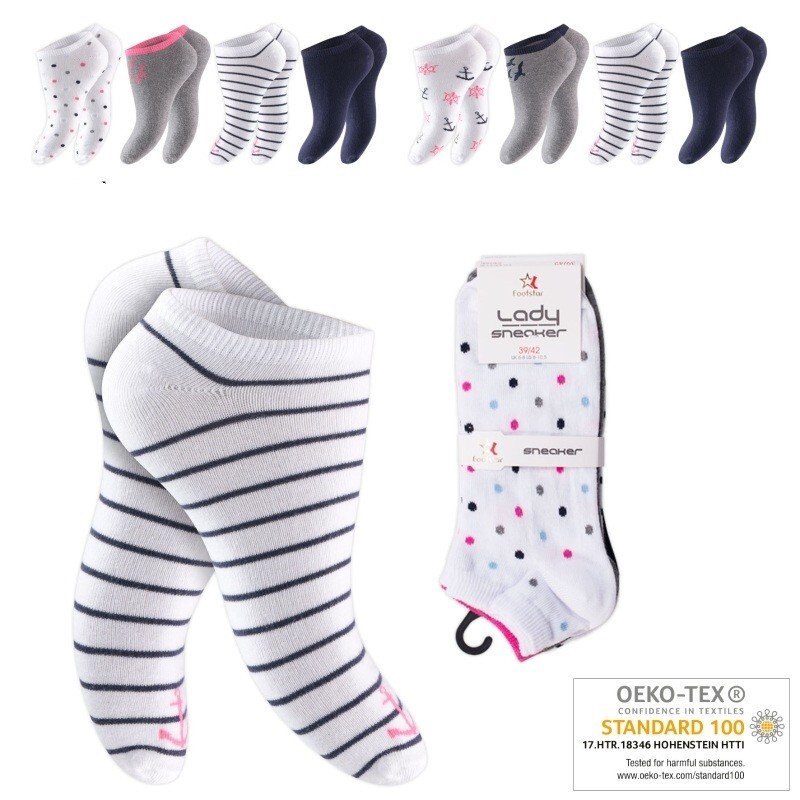 Damen Sneaker Socken 65249, maritim, 2 x 4er-Pack, Gr.35/38