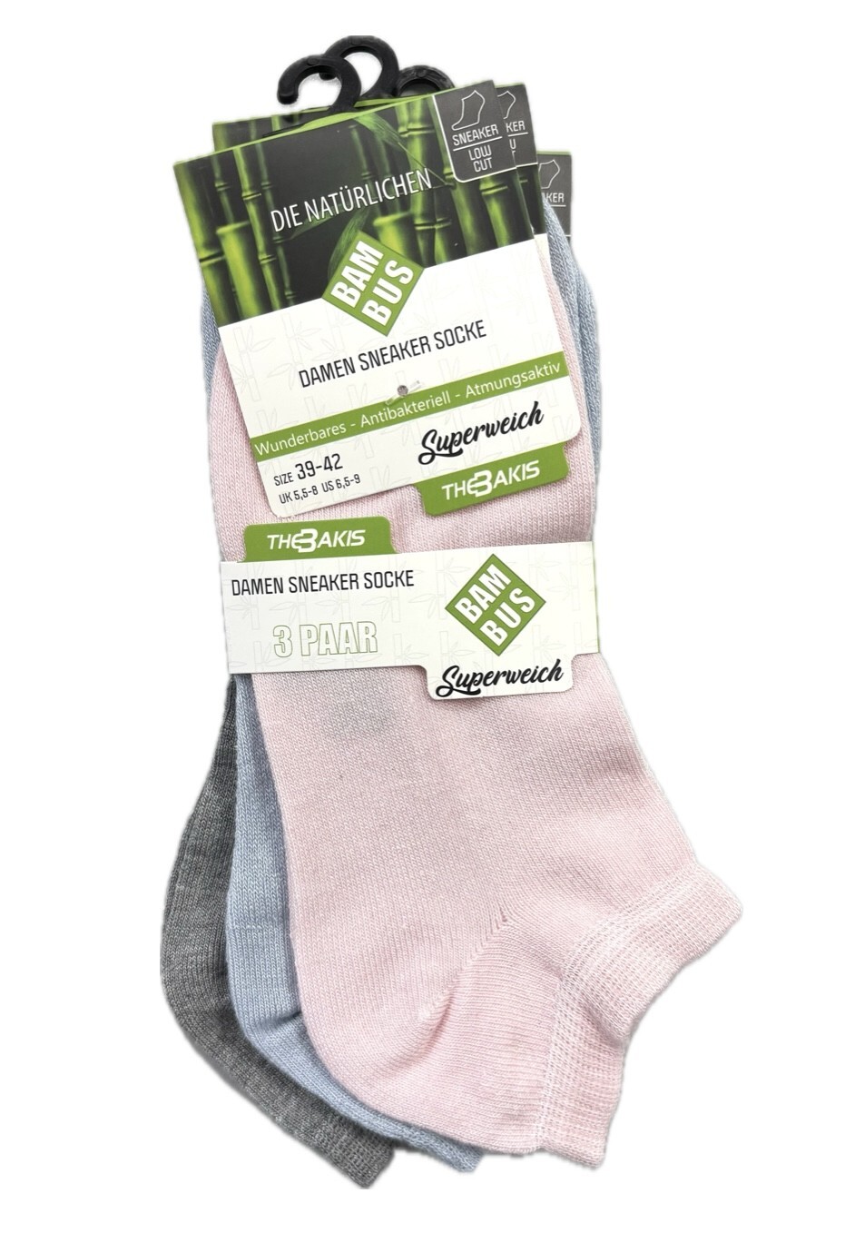 Damen Bambus Sneaker 7021, 3-farbig, 3er Pack , Gr.39/42