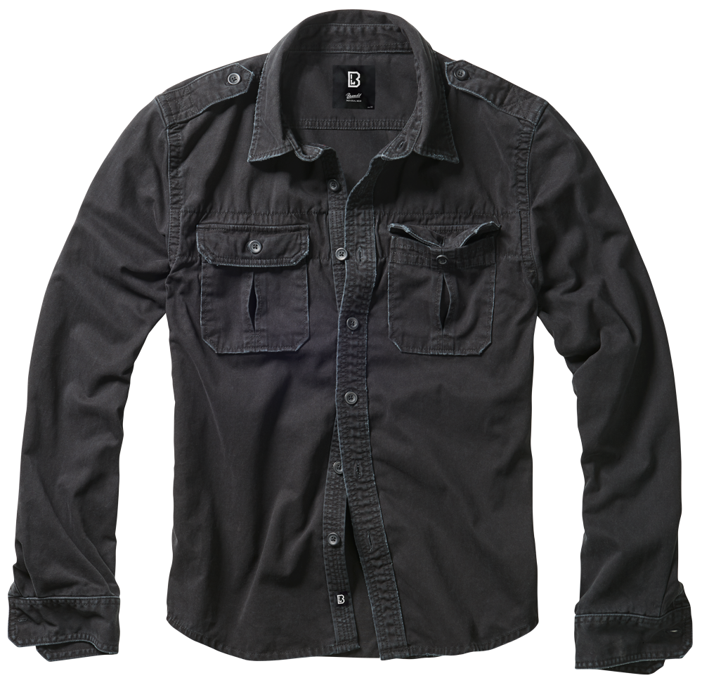 Brandit Vintage Shirt Langarm, Schwarz, Gr.XL