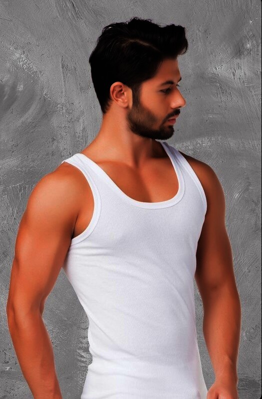 Herren Unterhemd 065, Doppelripp, weiß, 4 x 2er Pack, Gr.12