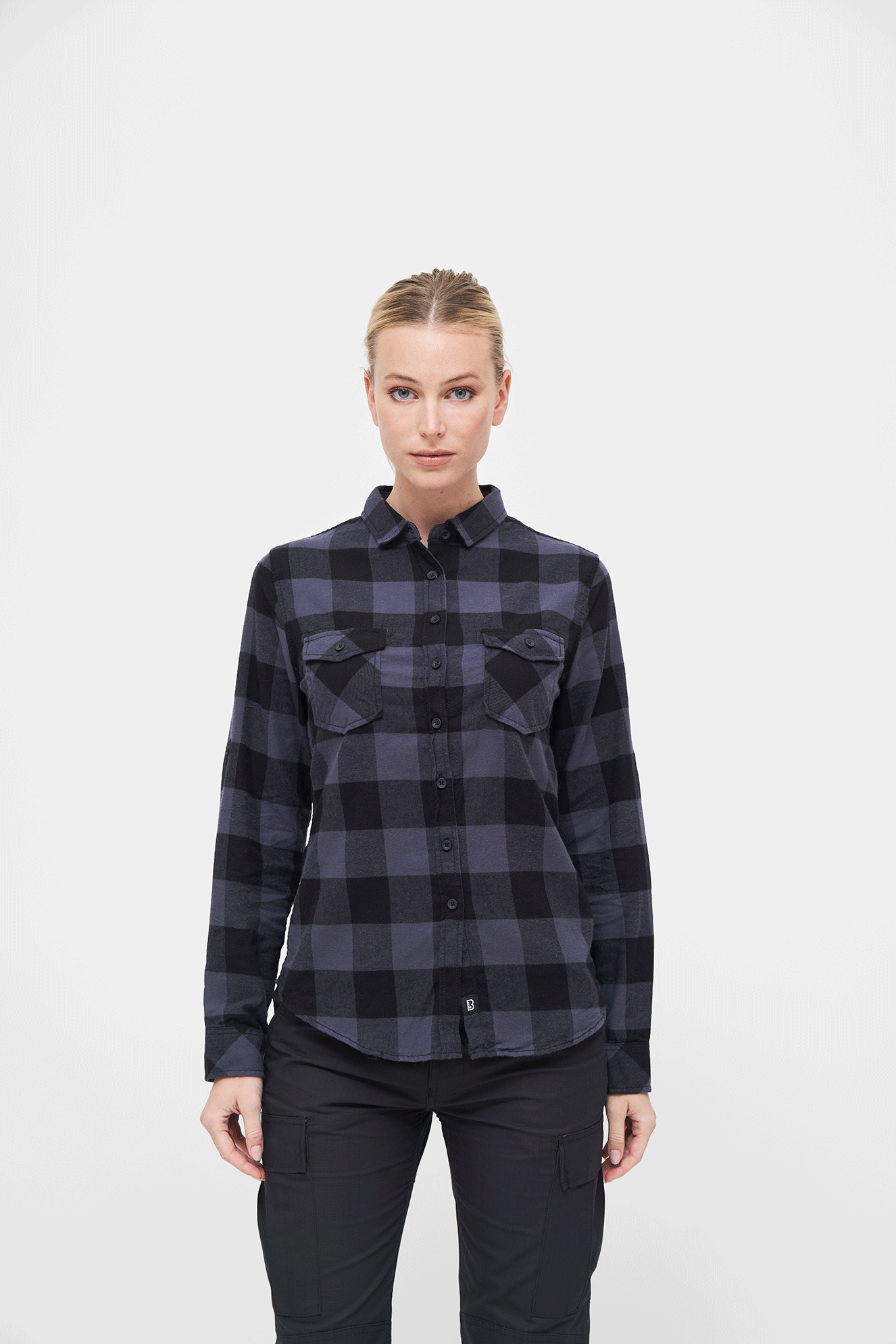 Brandit Women Amy Flannel Shirt lang, Schwarz/Grau, Gr.L