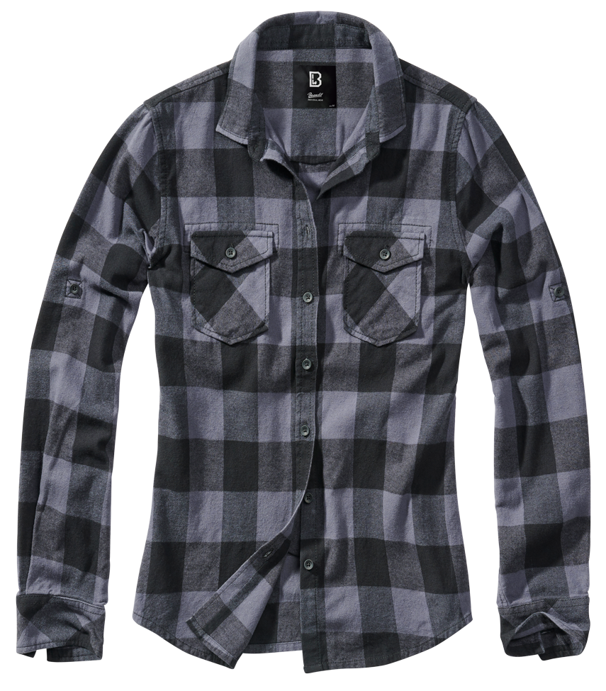 Brandit Women Amy Flannel Shirt lang, Schwarz/Grau, Gr.L