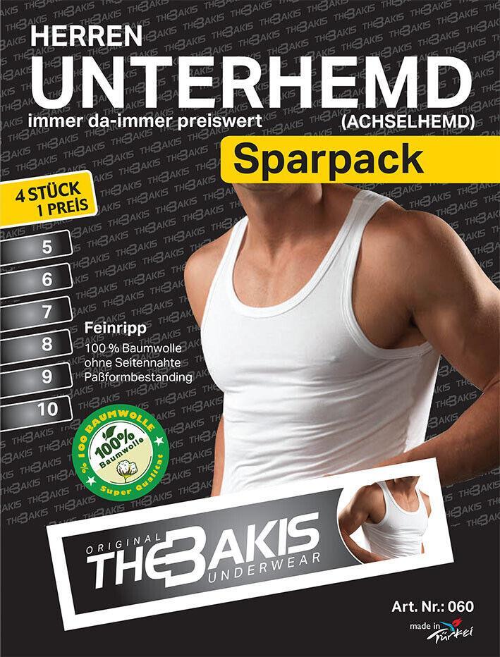 Herren Unterhemd 4er Pack Feinripp Farbe: weiß, Größe 8