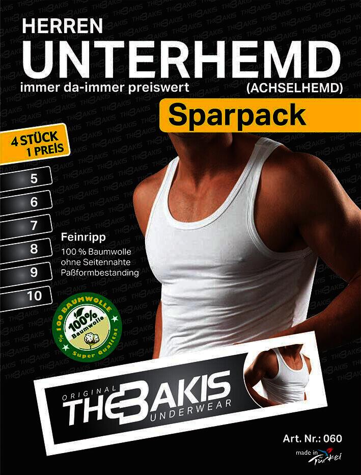 Herren Unterhemd 4er Pack Feinripp Farbe: weiß, Größe 9