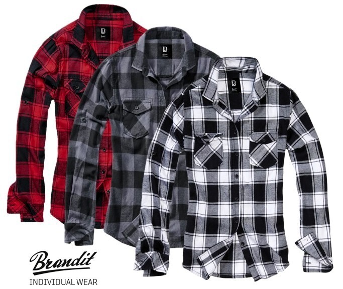 Brandit Women Amy Flannel Shirt lang, Schwarz/Grau, Gr.L