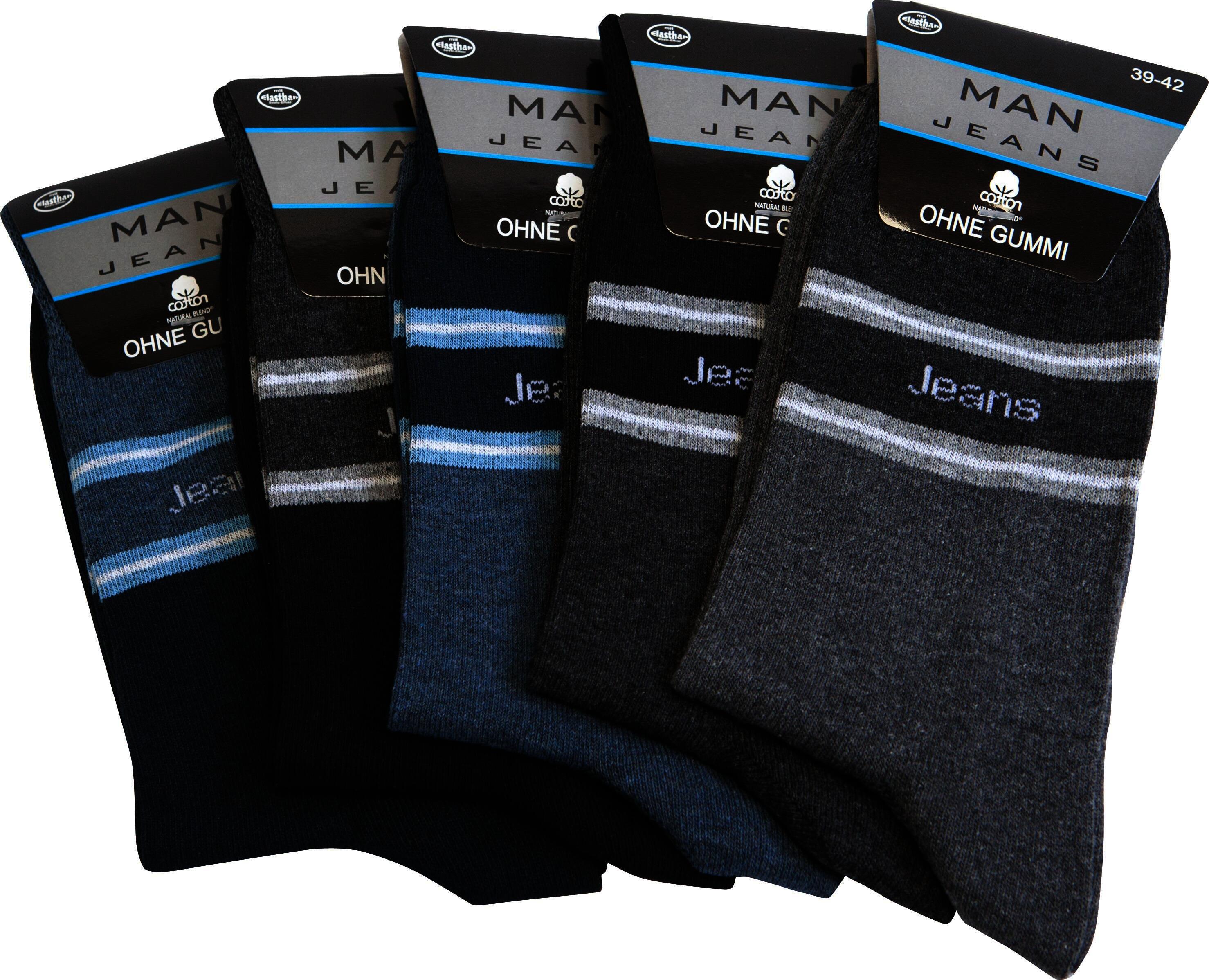 Herren Socken ohne Gummizug "Jeans", mehrfarbig, Art. 1589, Gr.39-42, 10er-Pack