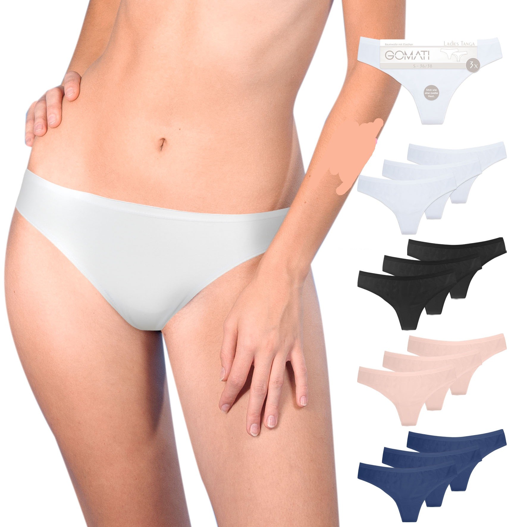 Damen Tanga 10112, versch. Farben, 3er Pack