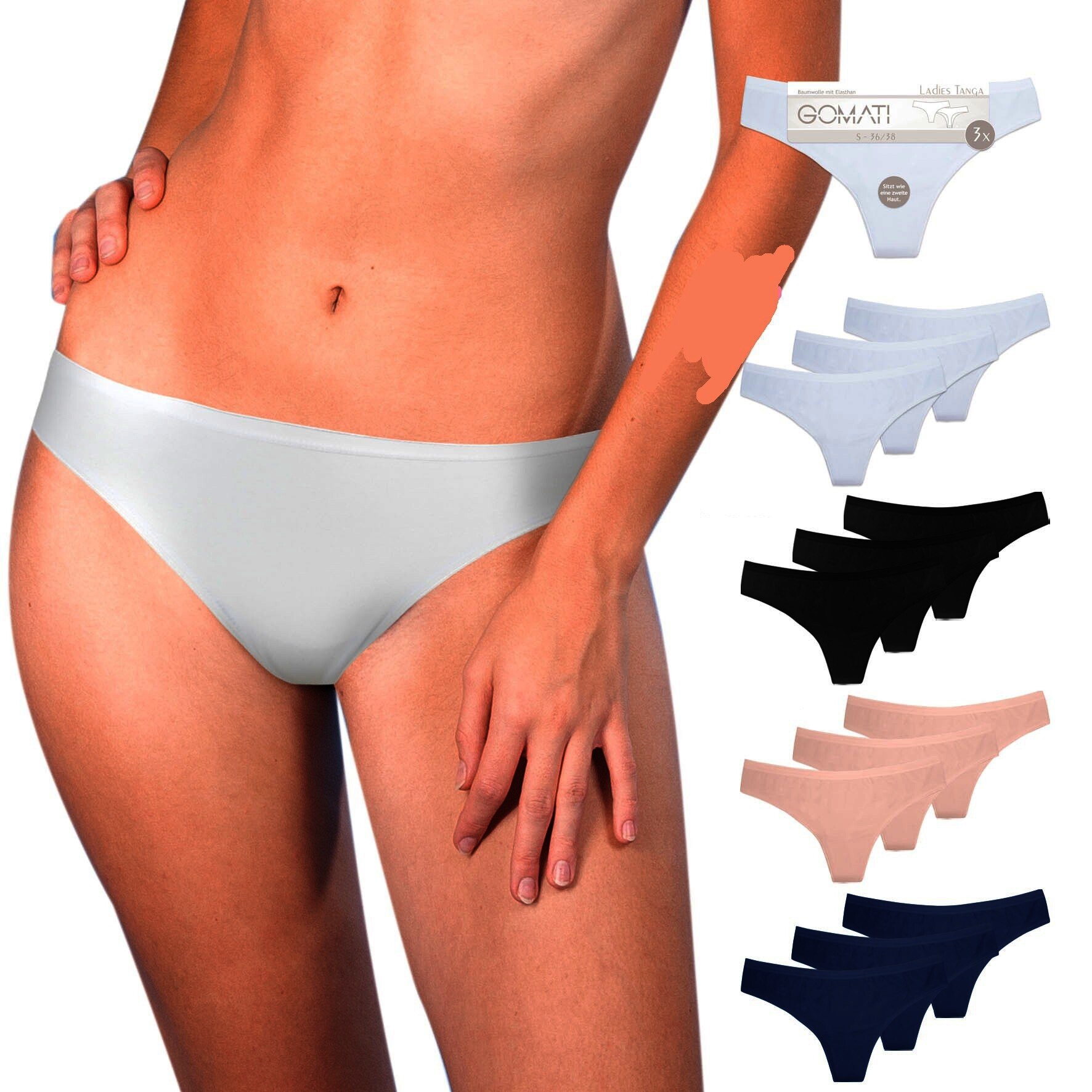 Damen Tanga 10112, versch. Farben, 3er Pack