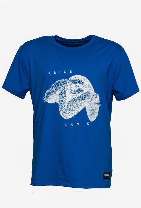 SOLLSO. T-Shirt "Keine Panik Faultier", Farbe Ocean Blue, Größe S