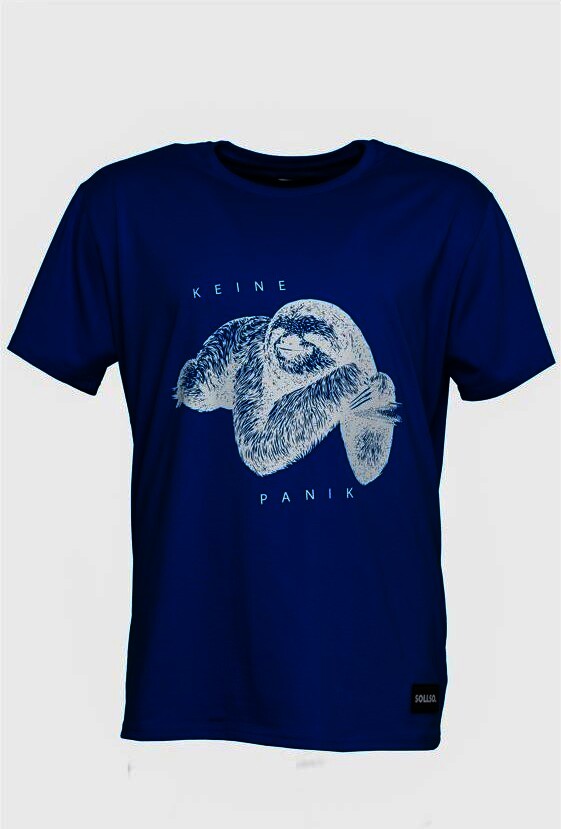 SOLLSO. T-Shirt "Keine Panik Faultier", Farbe Ocean Blue, Größe S