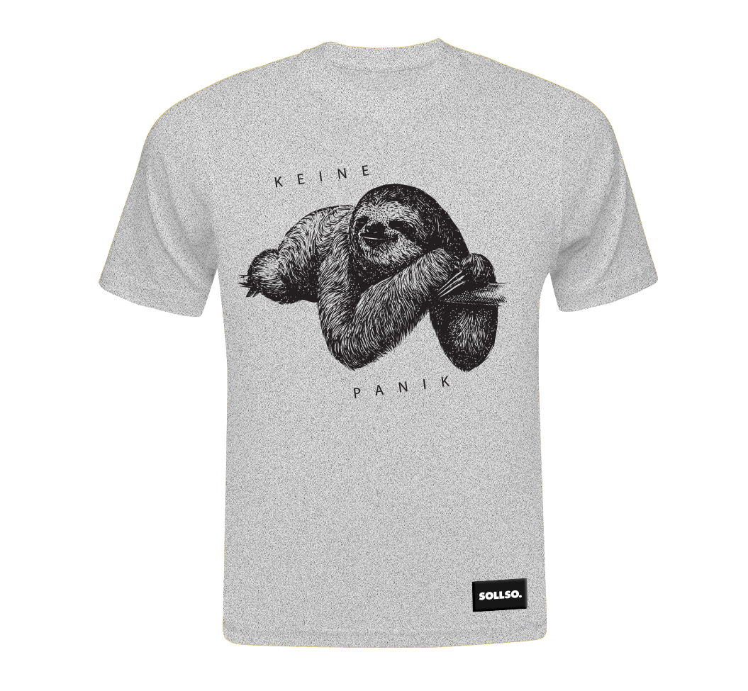 SOLLSO. T-Shirt "Keine Panik - Faultier" Farbe Melange Gray