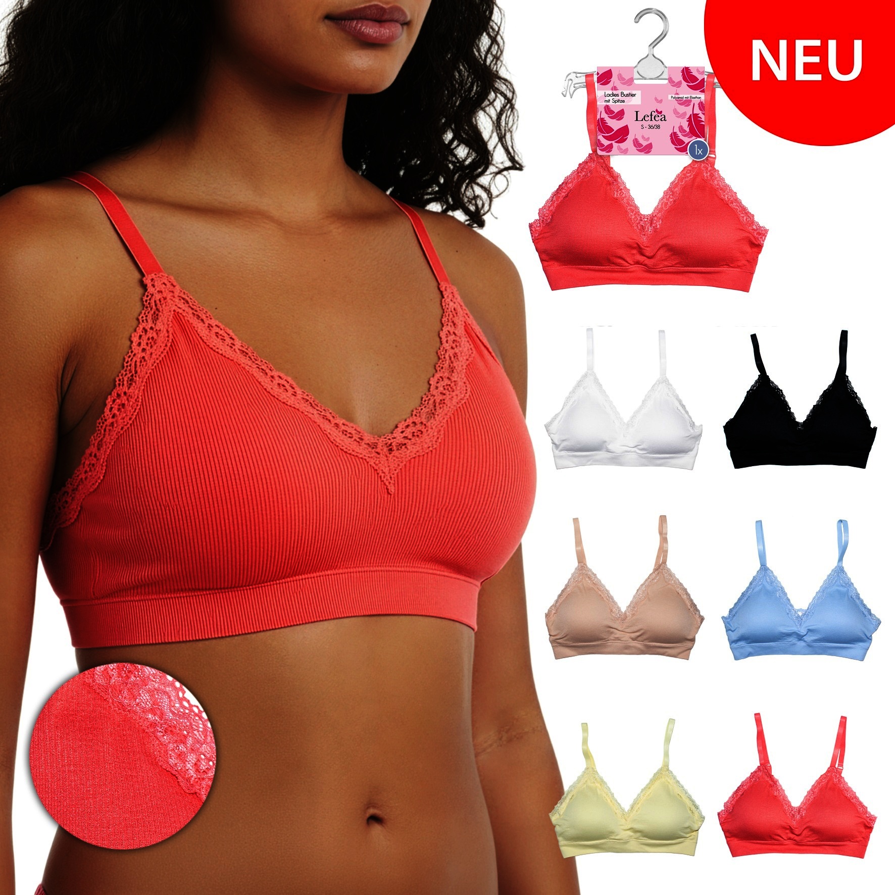 Damen Bustier 19150 Seamless, gerippt, Flamingo, Gr.L