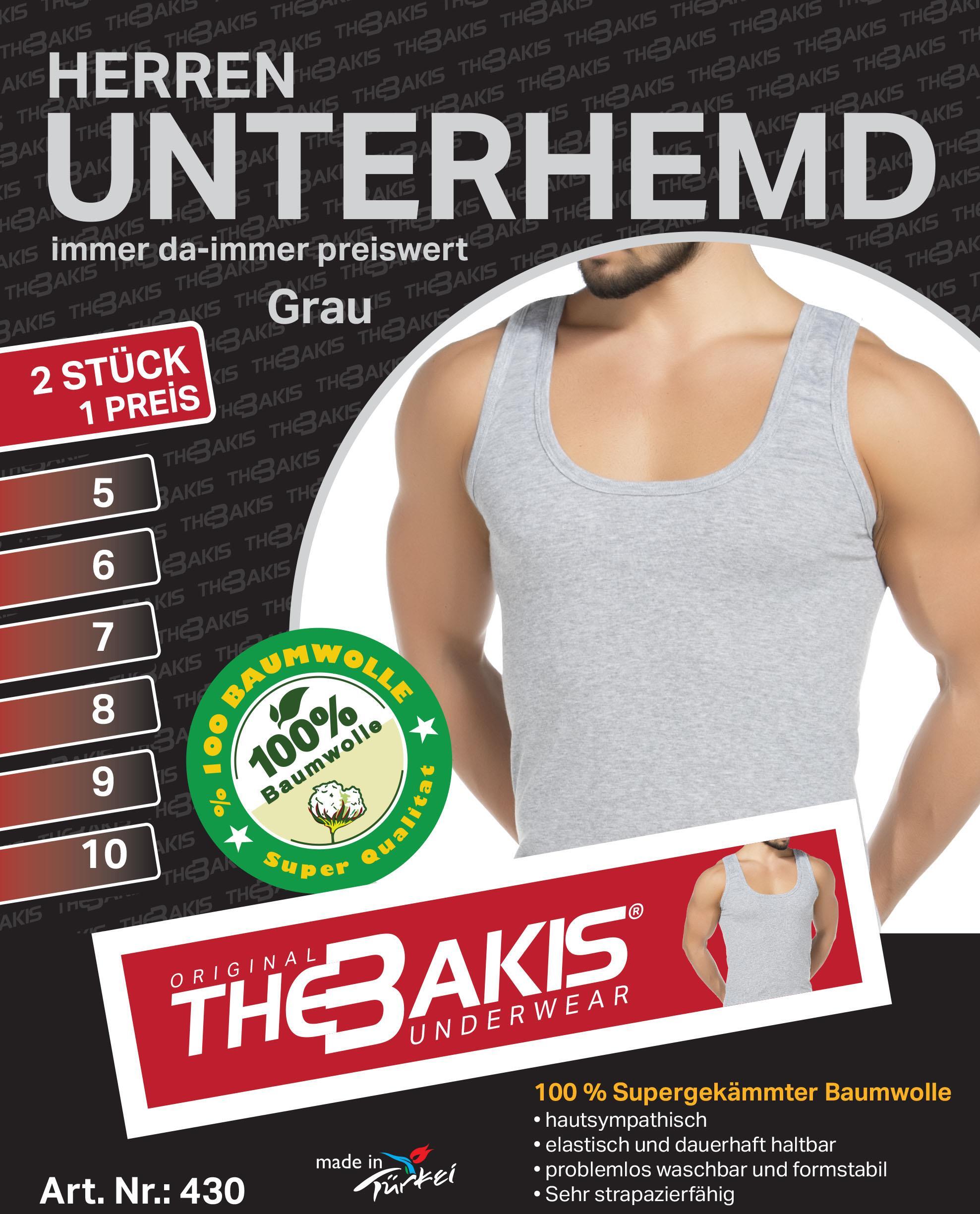 Herren Unterhemd 430, Grau Melliert, Feinripp,  6x2er-Pack , Gr.5