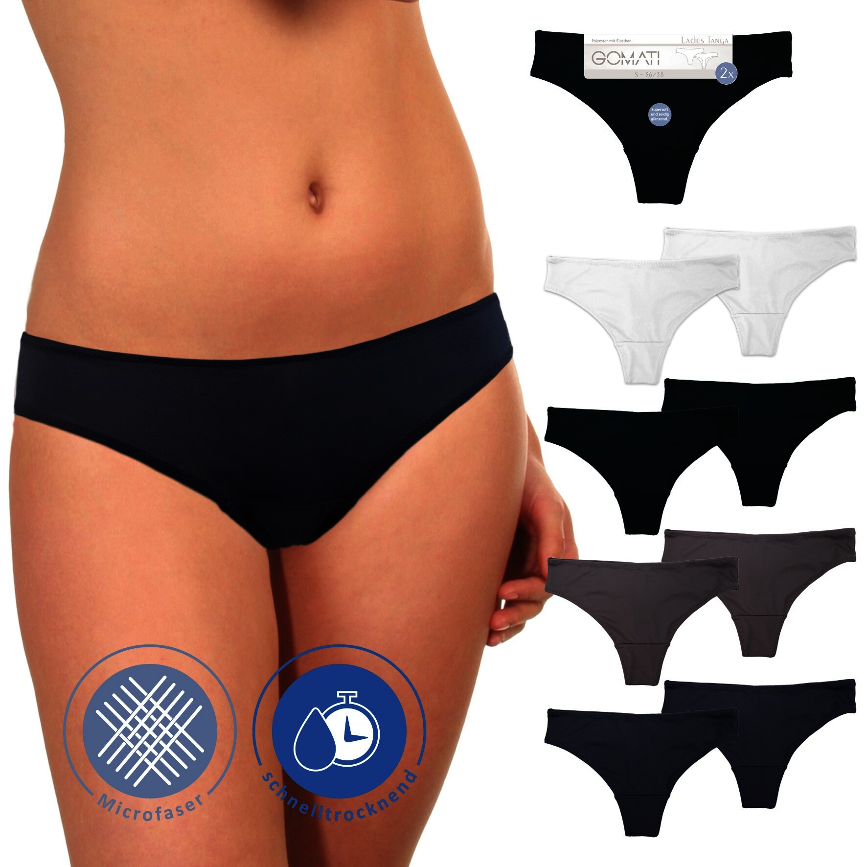 Damen String Tanga schwarz 4er Größe 36/38