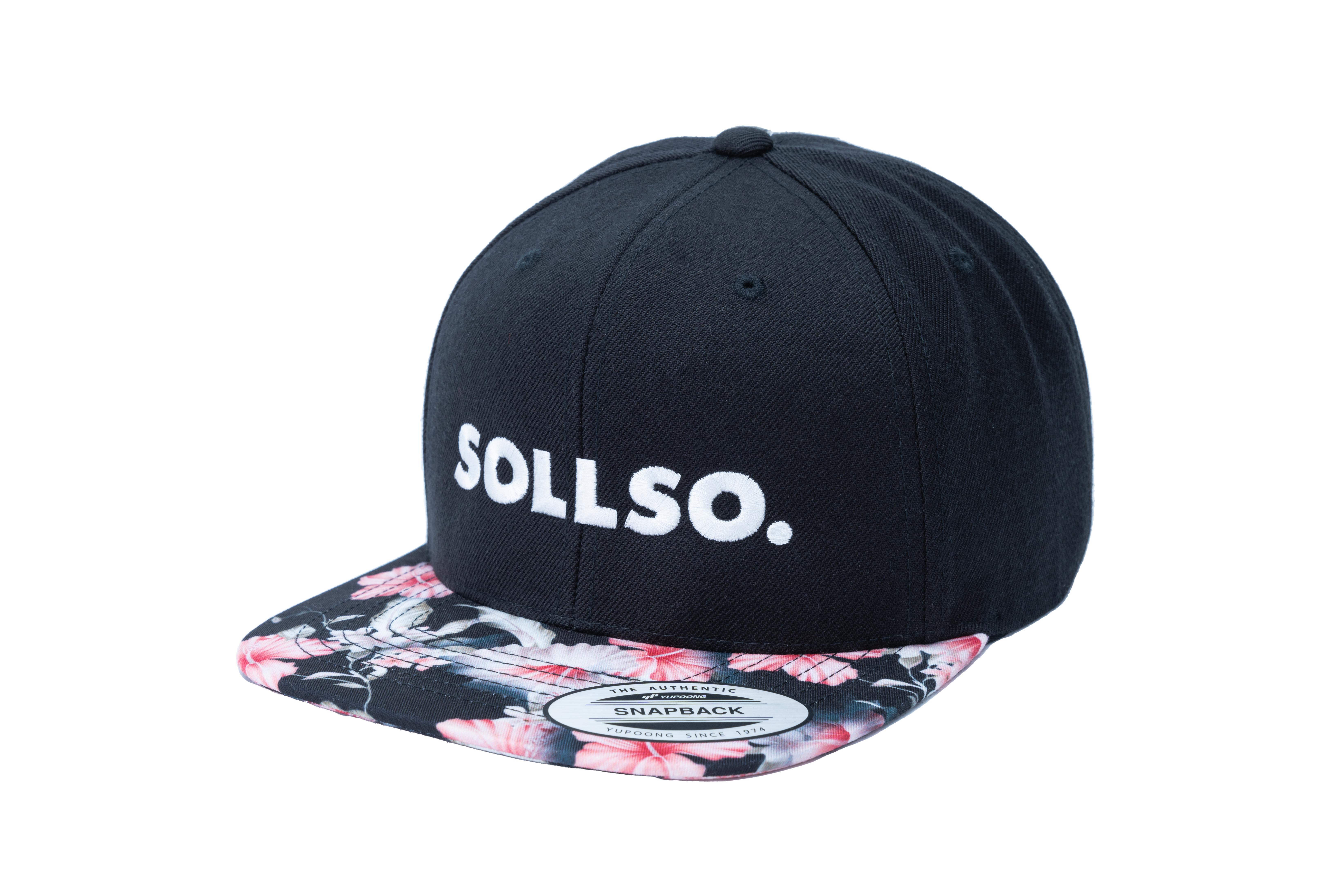 SOLLSO. Floral Snapback Cap, Red