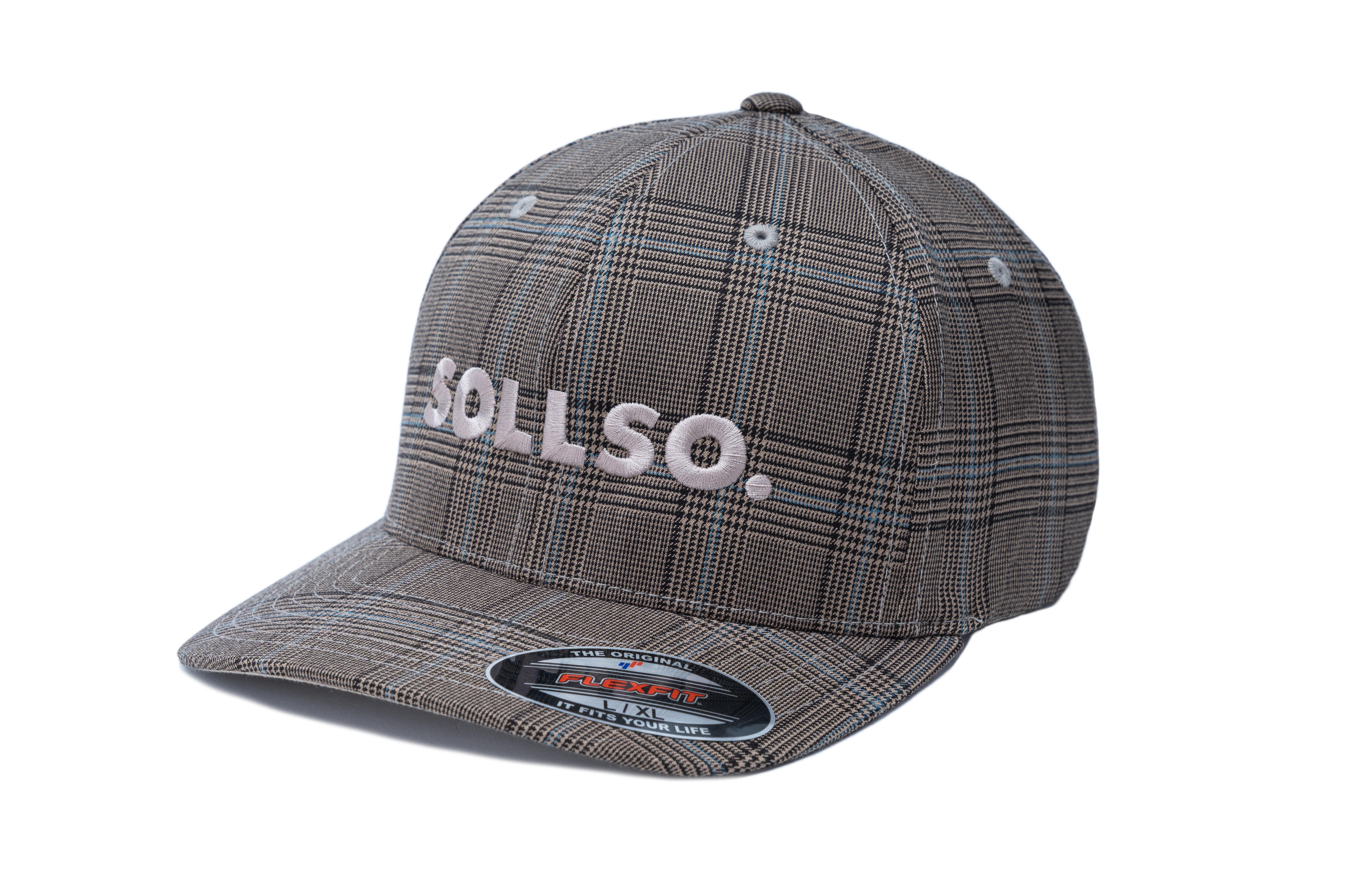 SOLLSO. Flexfit® Glen Check Cap. Schwarz-Weiß, Gr.S/M