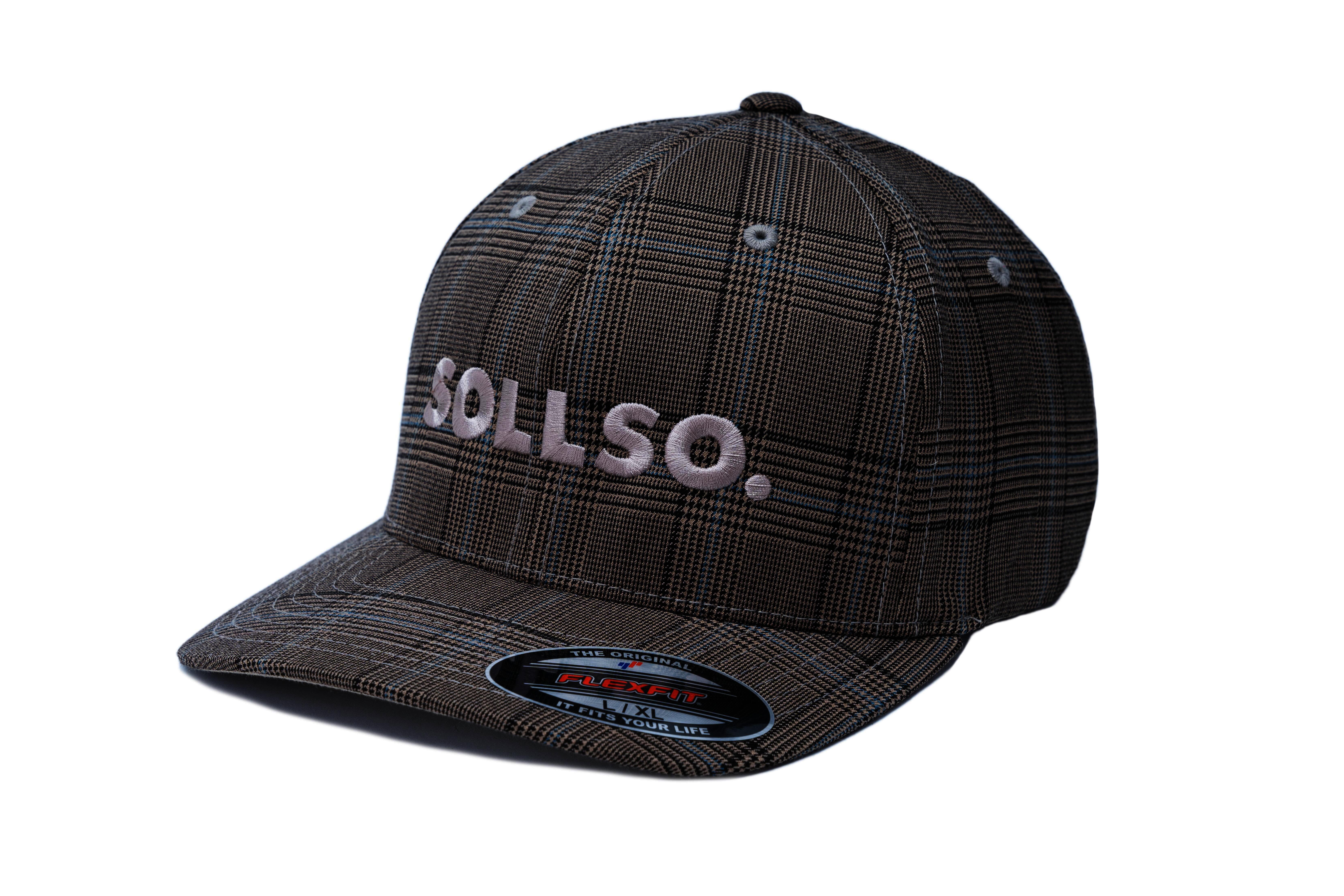 SOLLSO. Flexfit® Glen Check Cap. Schwarz-Weiß, Gr.S/M