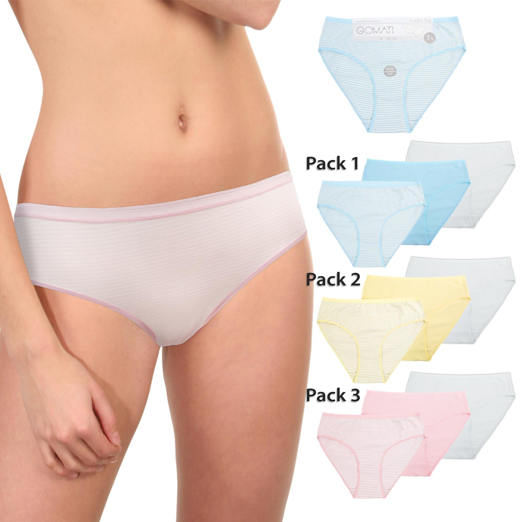 Damen Bikinislip 19115, gestreift, Pack 1,Gr.48/50, 3 x 3er-Pack