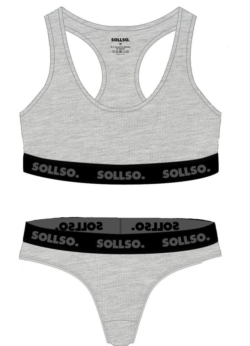 Damen Set Bustier/Tanga, Bambusviskose, Grau Melliert, Gr.M