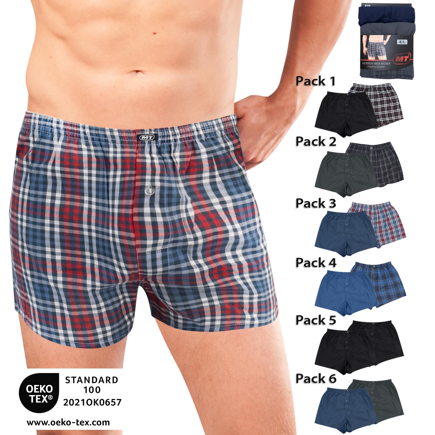 Herren Boxer-Shorts 20408, uni/kariert, versch. Farben, Gr. 7, 2er-Pack