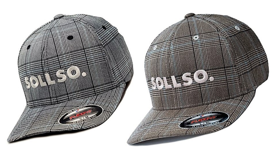 SOLLSO. Flexfit® Glen Check Cap. Schwarz-Weiß, Gr.S/M