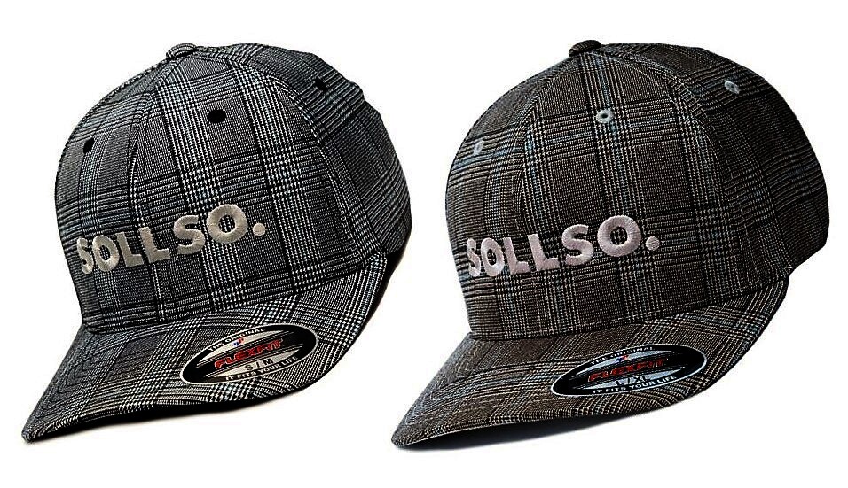 SOLLSO. Flexfit® Glen Check Cap. Schwarz-Weiß, Gr.S/M