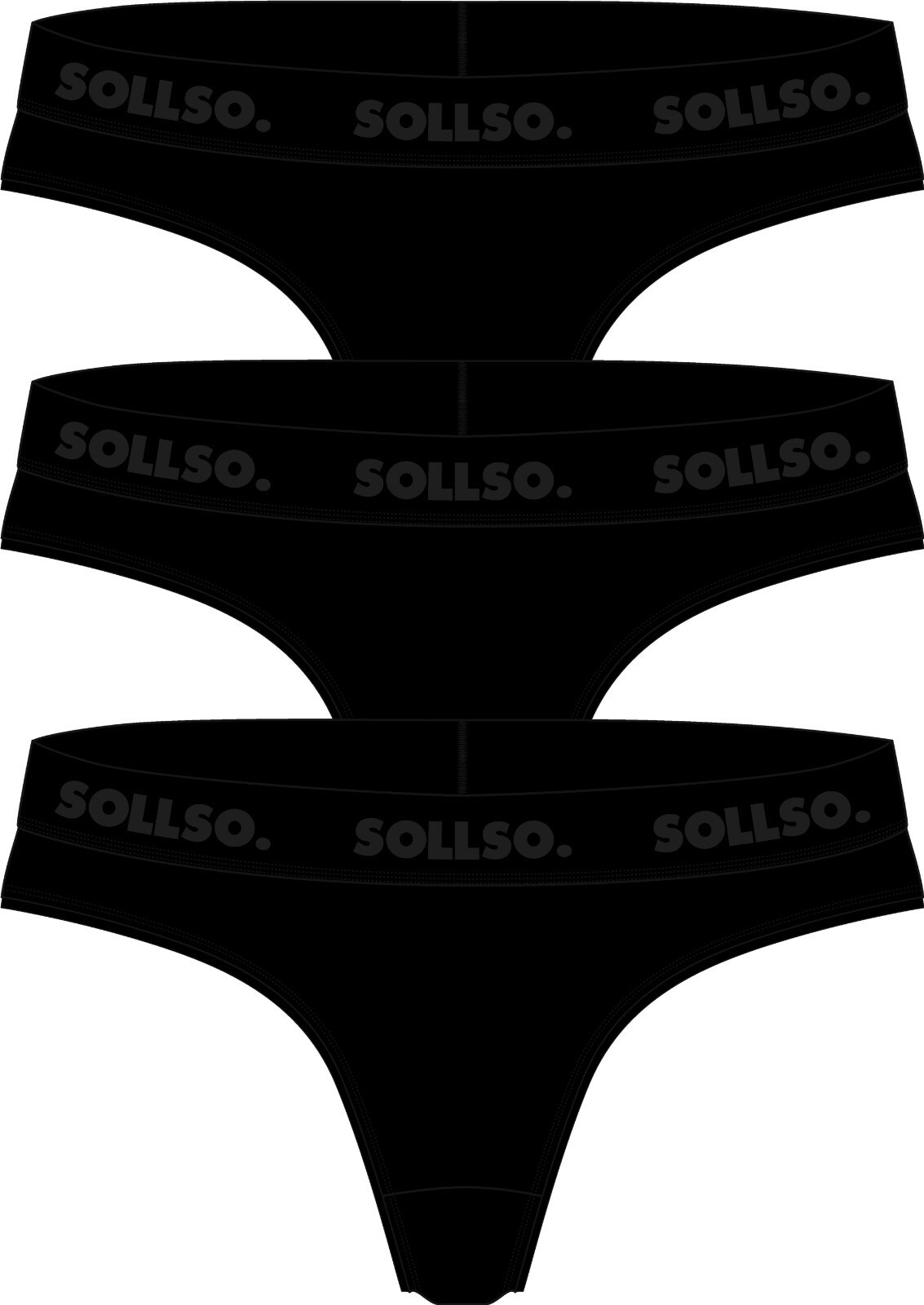 Damen Tanga, Bambusviskose, 3er-Pack, Schwarz/Schwarz, Gr. L