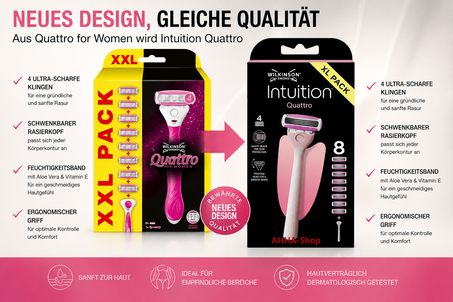 Wilkinson Intuition Quattro Rasierer für Damen XXL-Pack + 8 Klingen