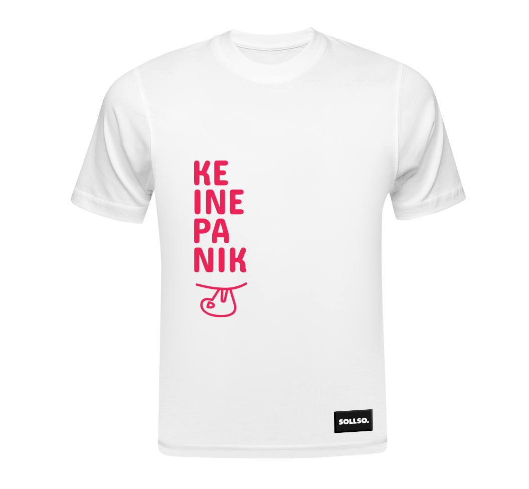 SOLLSO. T-Shirt „Keine Panik“, Melange White, S
