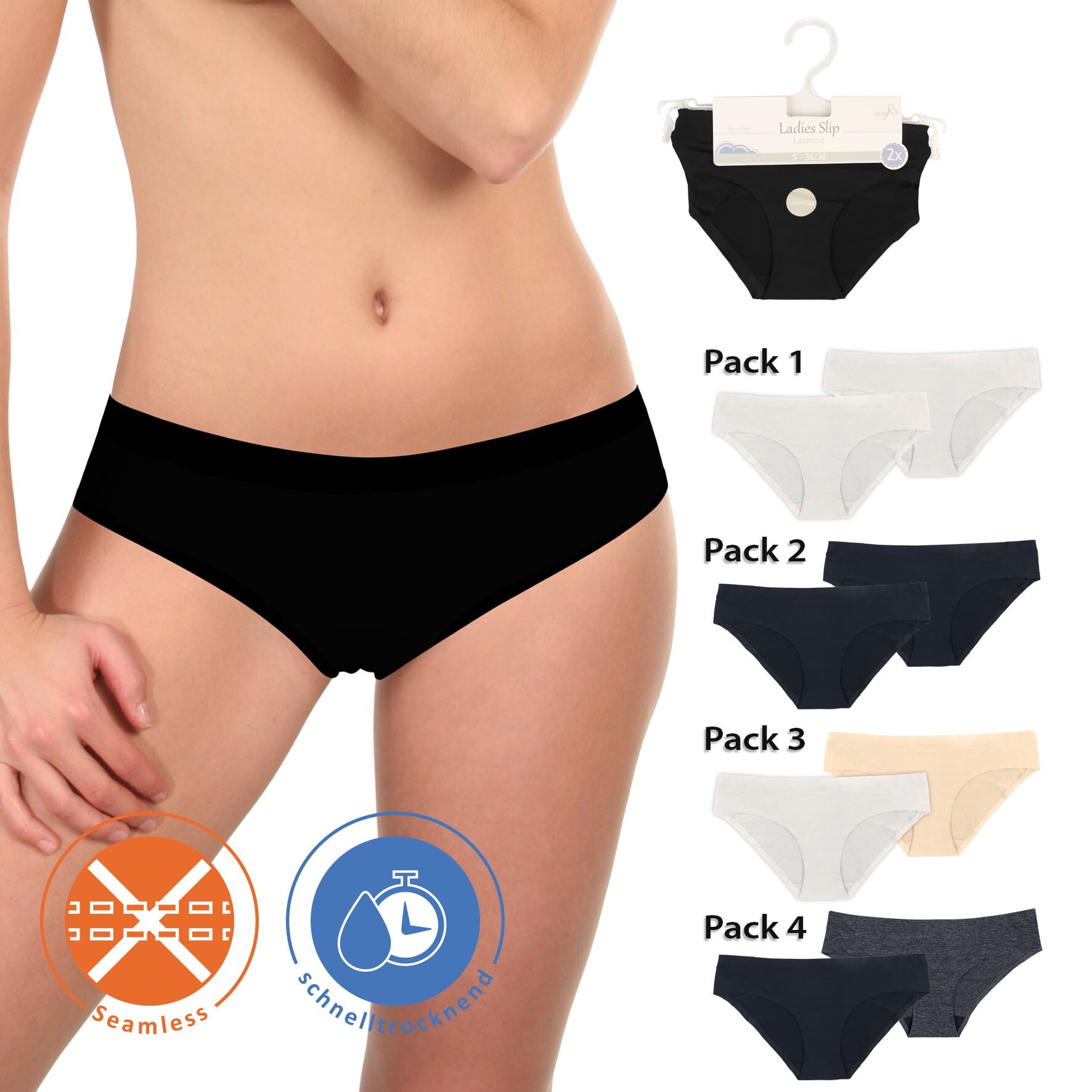 Damen Bikinislip 18133, Lasercut Lurex, Pack 3, 2 x 2er-Pack, Gr.36/38