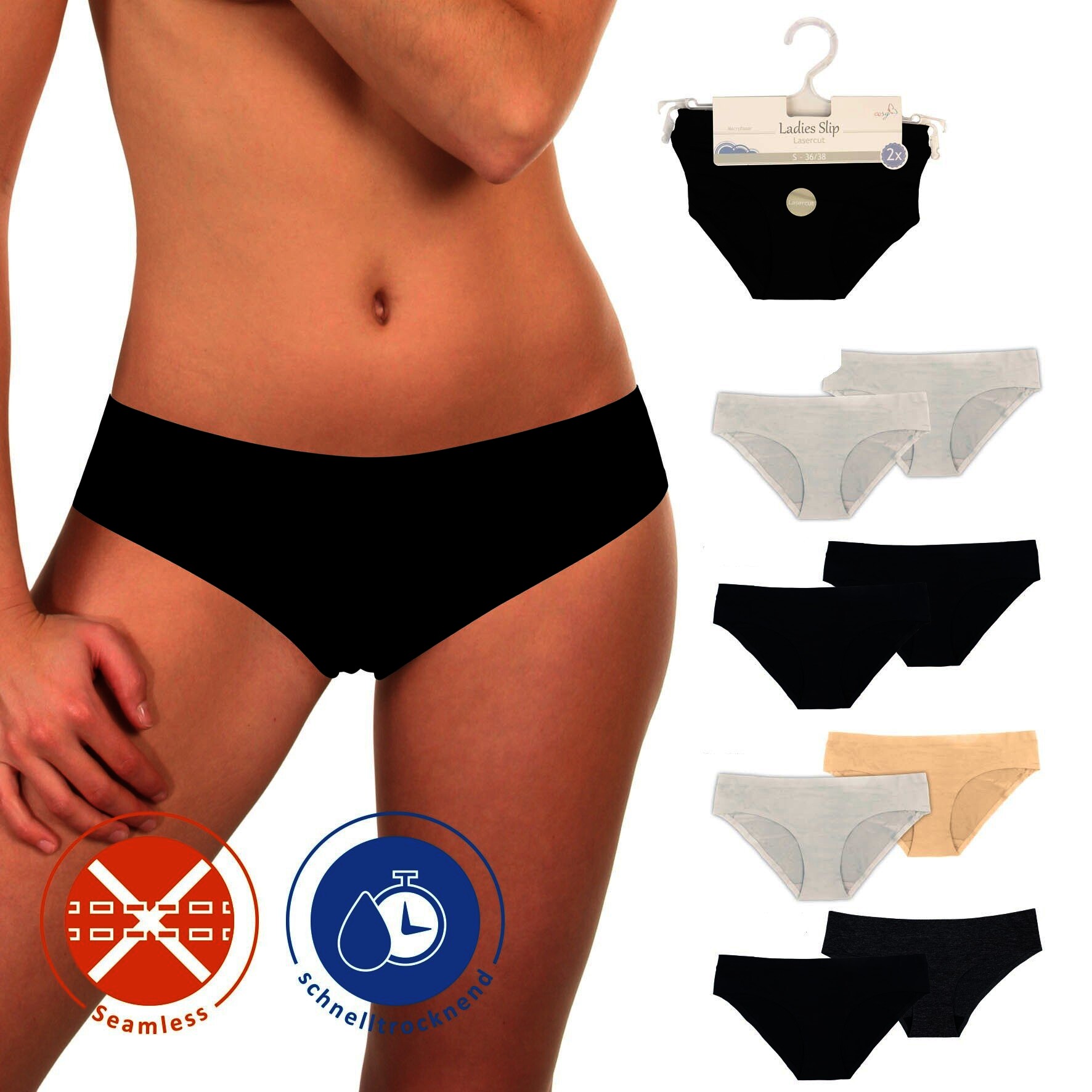 Damen Bikinislip 18133, Lasercut Lurex, 3 x 2er-Pack, Gr.44/46
