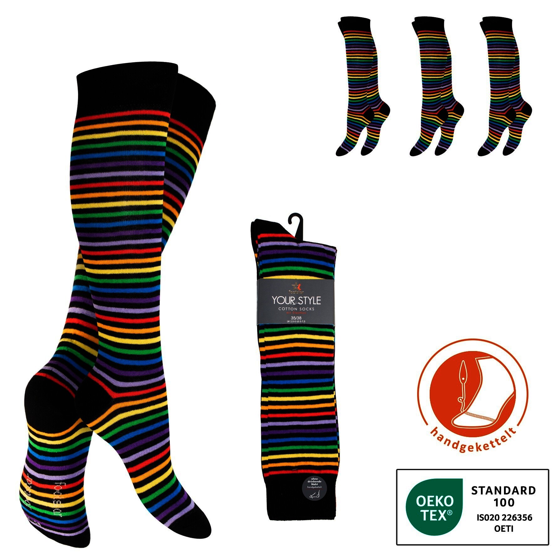 Damen Kniestrümpfe, modisch, geringelt, 2 x 3er-Pack, Gr.39/42