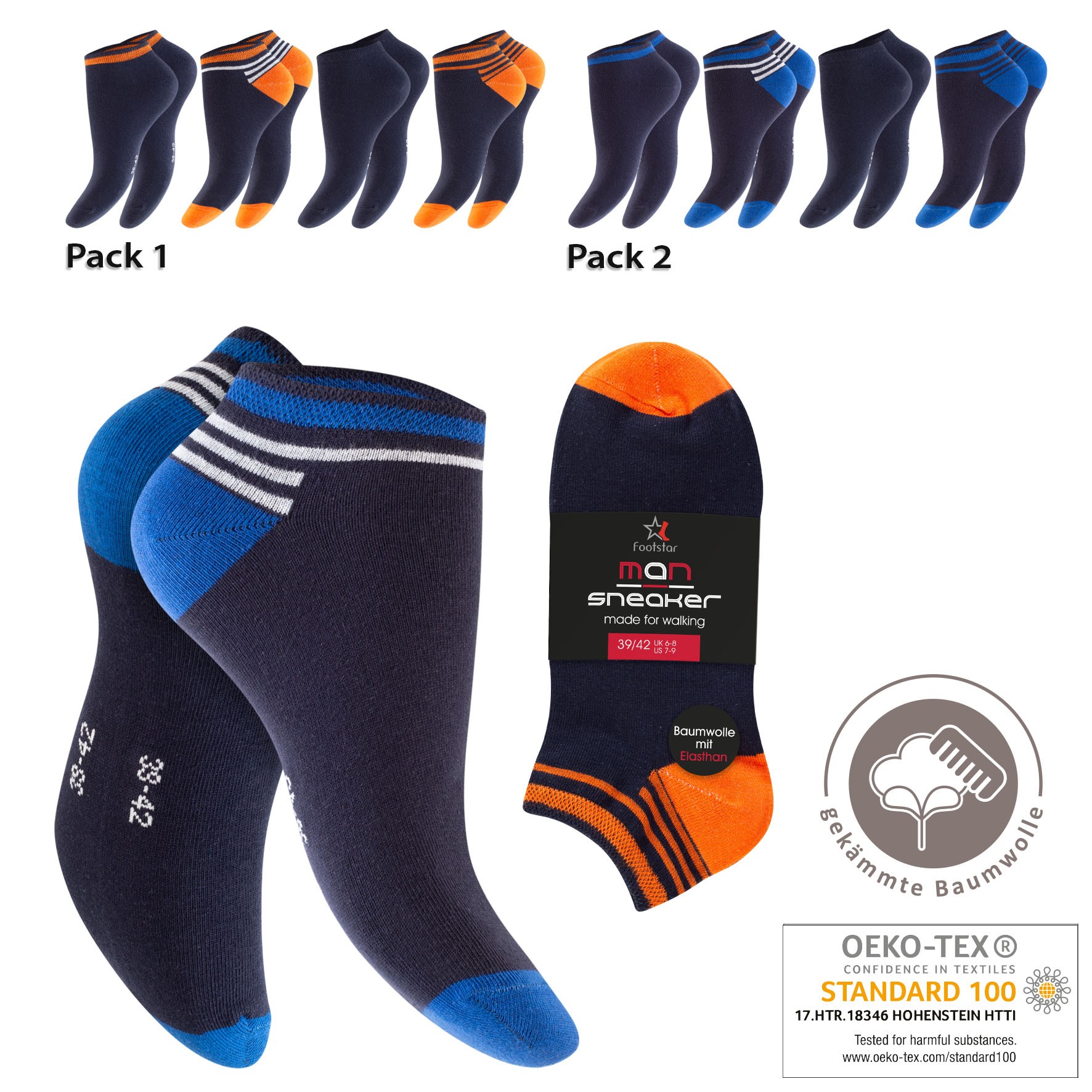 Herren Sneaker-Socken 79508 ,Pack 2, Gr. 43846, farbig gem., 4er-Pack Herren Sneaker-Socken 79508 ,Pack 2, Gr. 43846, farbig gem., 4er-Pack