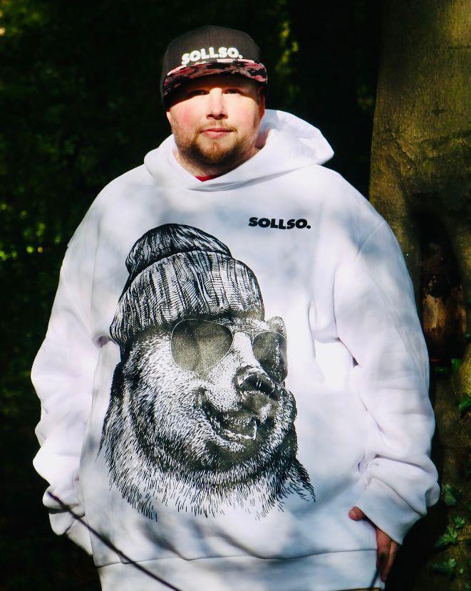 SOLLSO. Hoodie „Winterbear“, Farbe Melange White, Größe XL