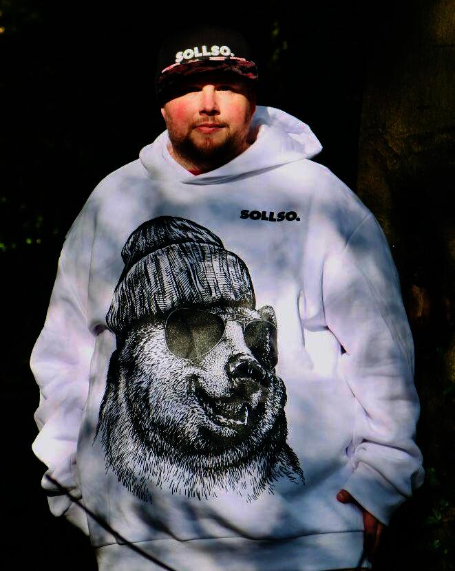 SOLLSO. Hoodie „Winterbear“, Farbe Melange White, Größe 7XL