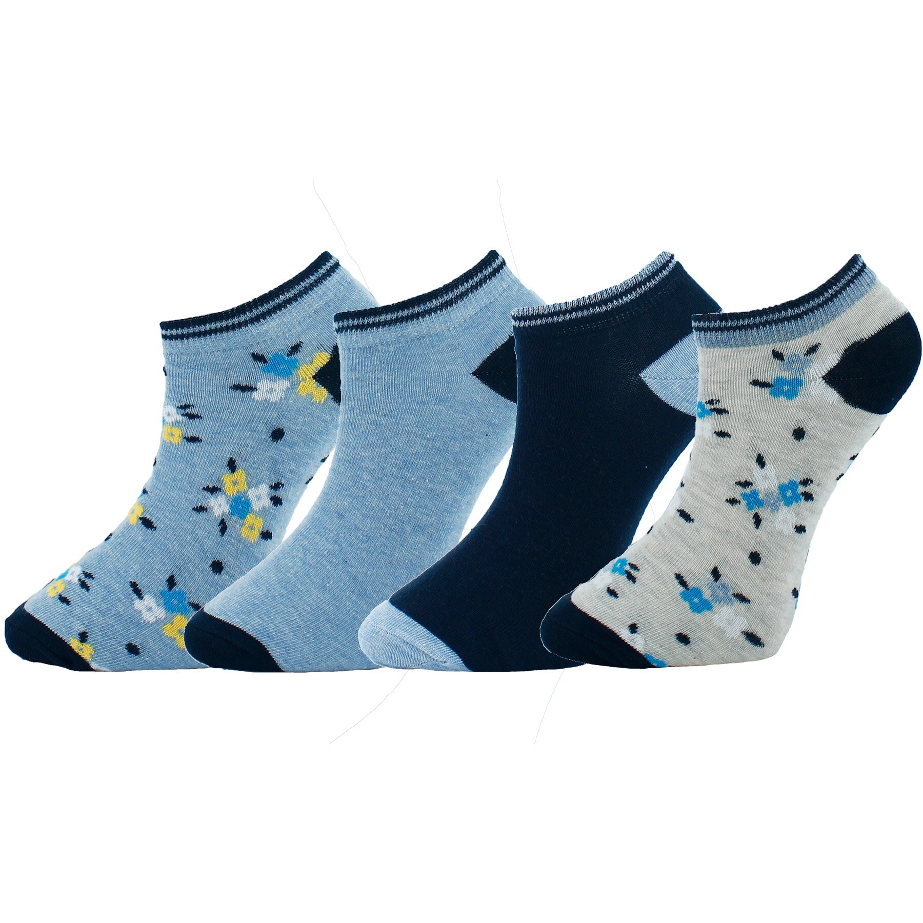 Damen Sneaker-Socken 7012, Blautöne bunt,2 x  4er Pack, Gr.35/38 
