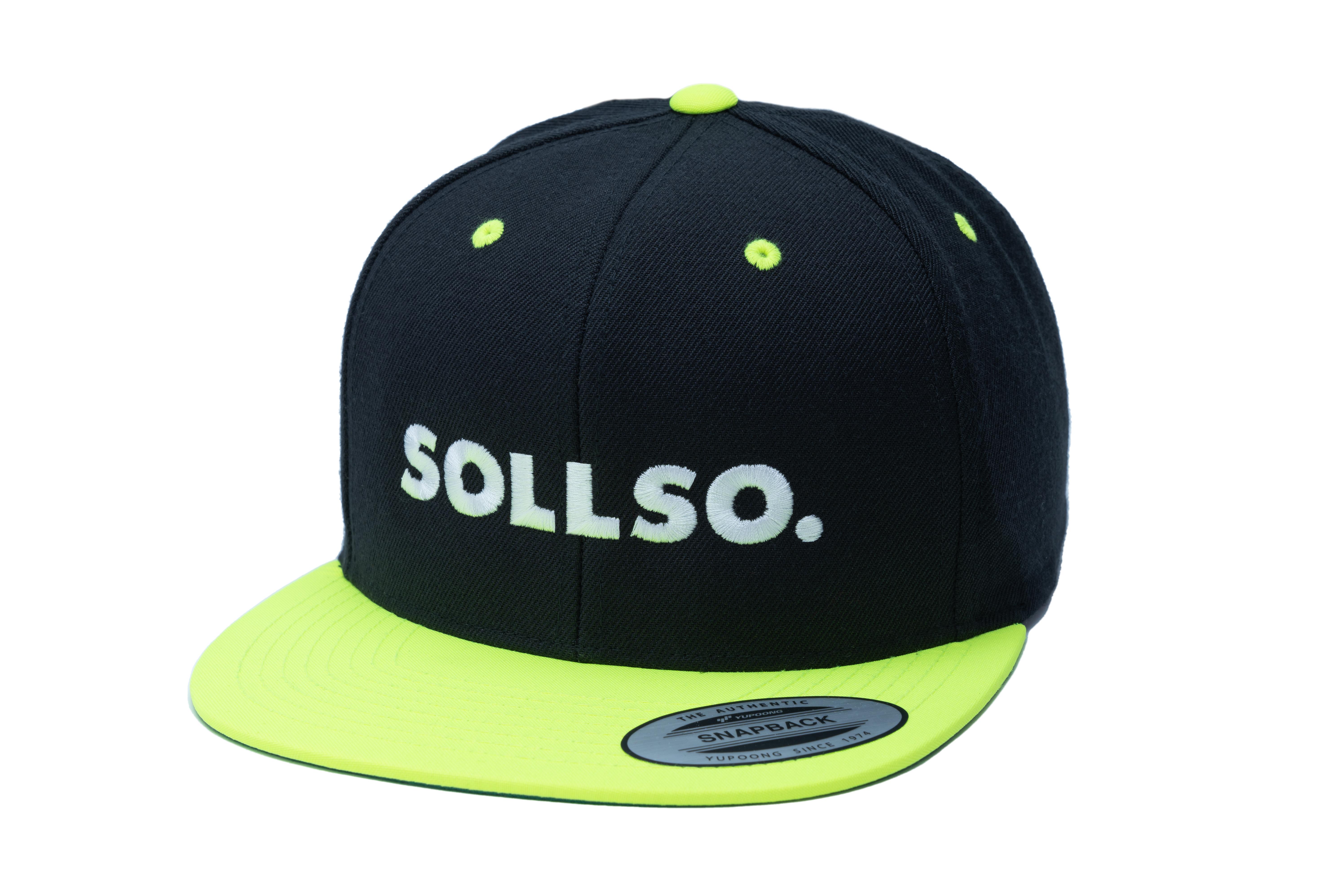 SOLLSO. Classic Snapback 2-Tone Cap, Black-Neon Gelb