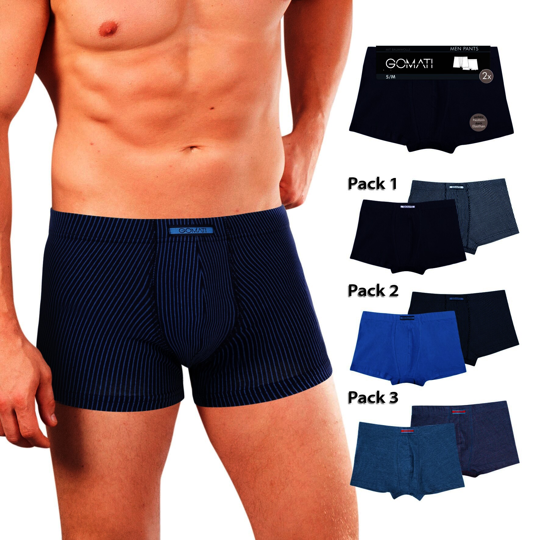 Herren Pants 29402, uni/längsgestreift, versch. Farben, 8er-Pack, Gr.7