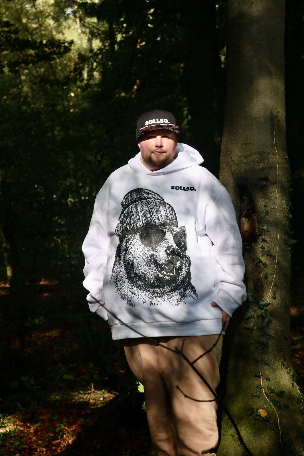 SOLLSO. Hoodie „Winterbear“, Farbe Melange White, Größe XL