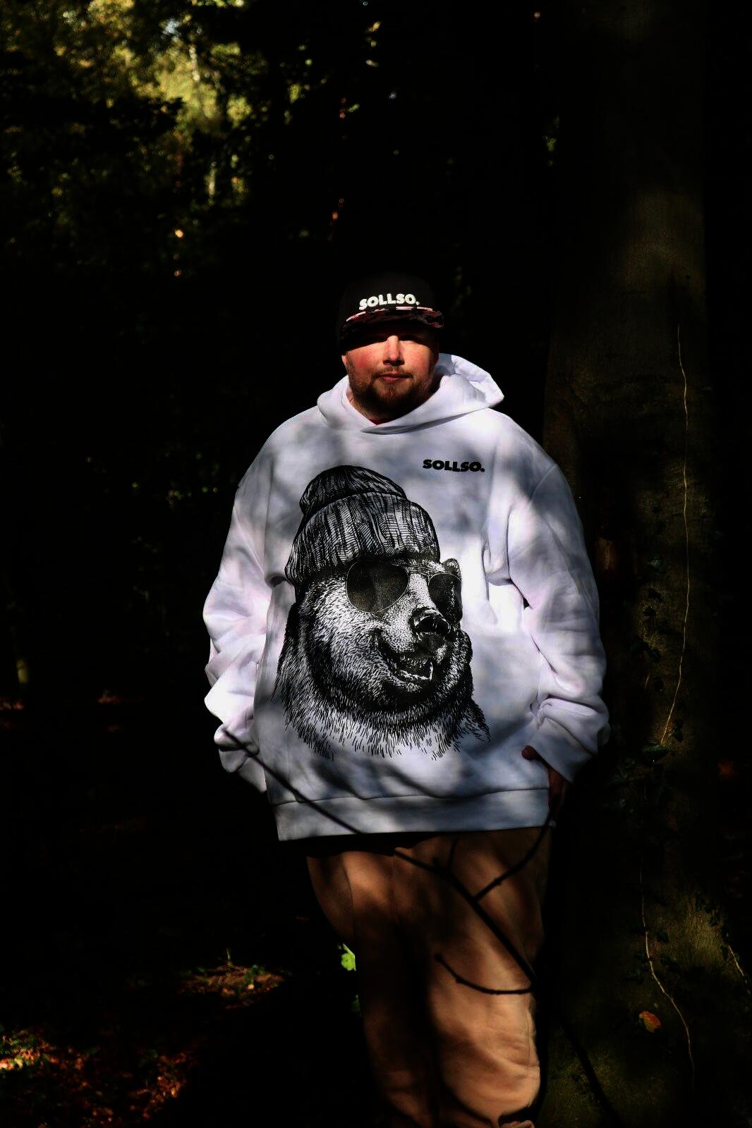 SOLLSO. Hoodie „Winterbear“, Farbe Melange White, Größe 7XL