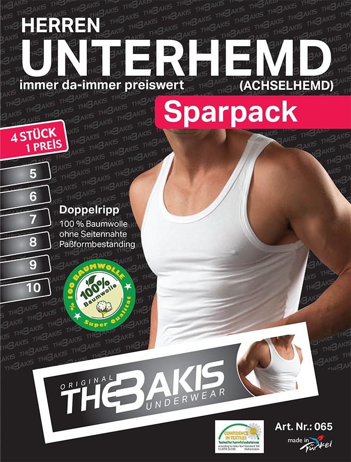 Herren Unterhemd 065, Doppelripp, weiß, 2 x 4er Pack, Gr.7
