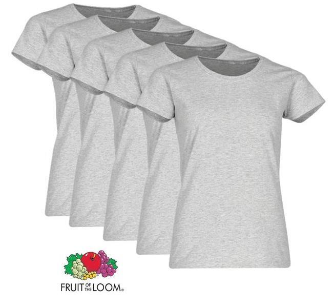 FRUIT OF THE LOOM  Valueweight Damen-T-Shirt, 5er.Pack, grau melliert, Gr.S