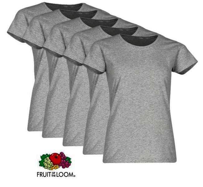 FRUIT OF THE LOOM  Valueweight Damen-T-Shirt, 5er.Pack, grau melliert, Gr.S