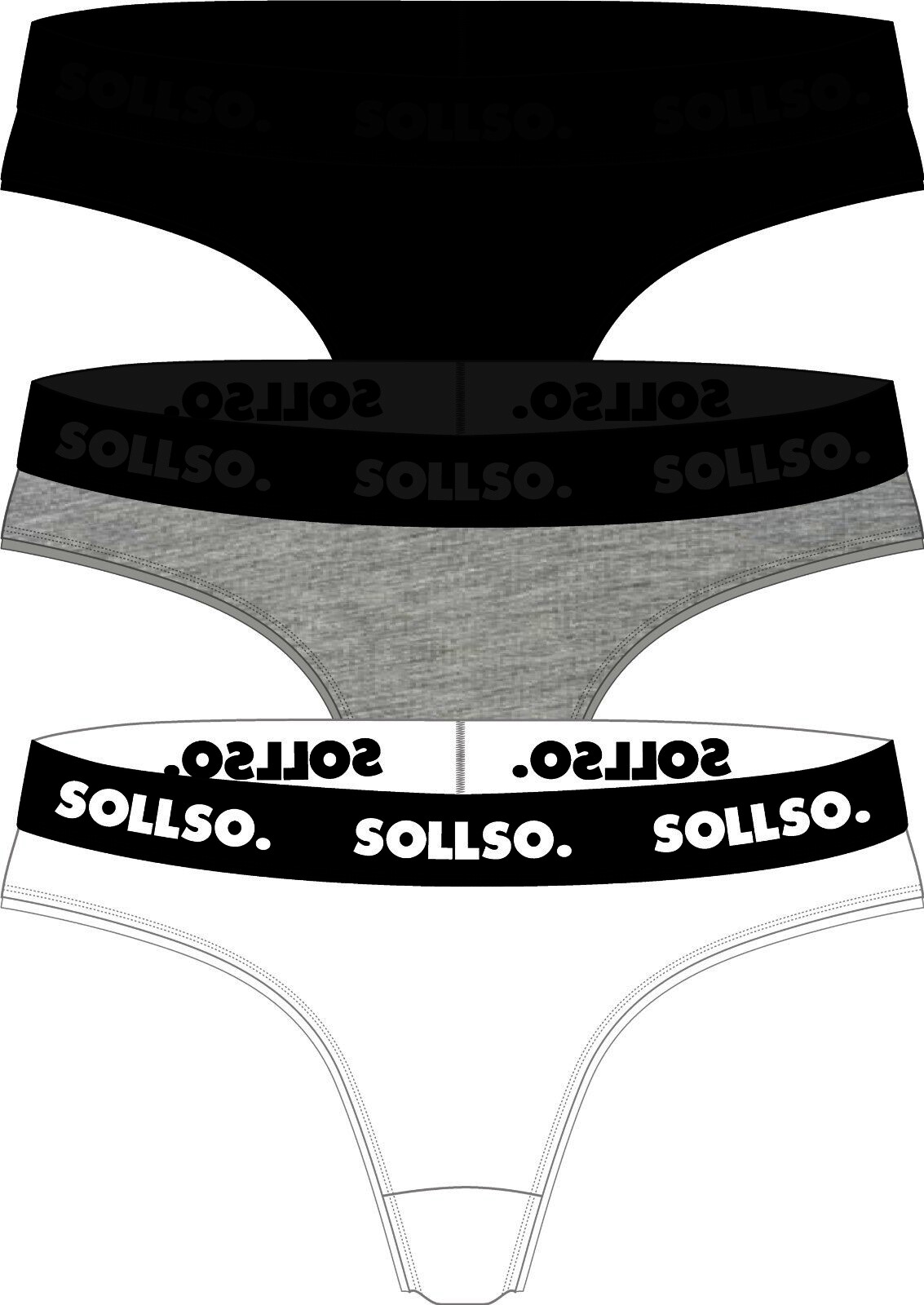 Damen Tanga, Bambusviskose, 3er-Pack, Schwarz/Weiß/Grau, Gr.XL