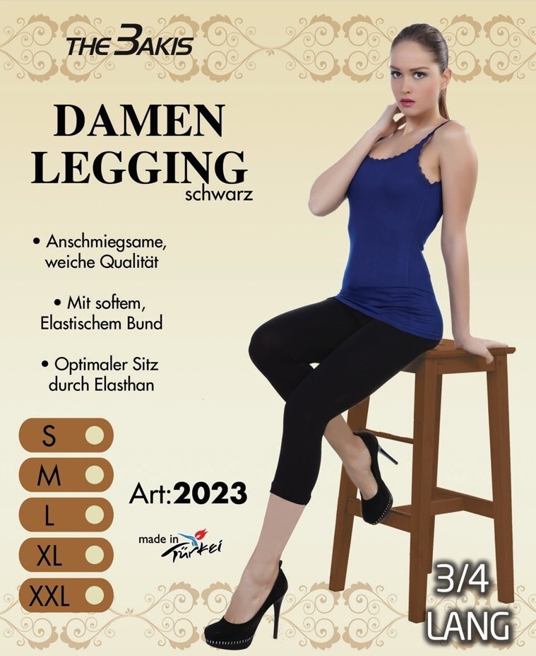 Damen Leggings ¾ lang 2023, Schwarz, Gr.XXL
