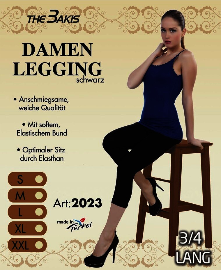 Damen Leggings ¾ lang 2023, Schwarz, Gr.XXL