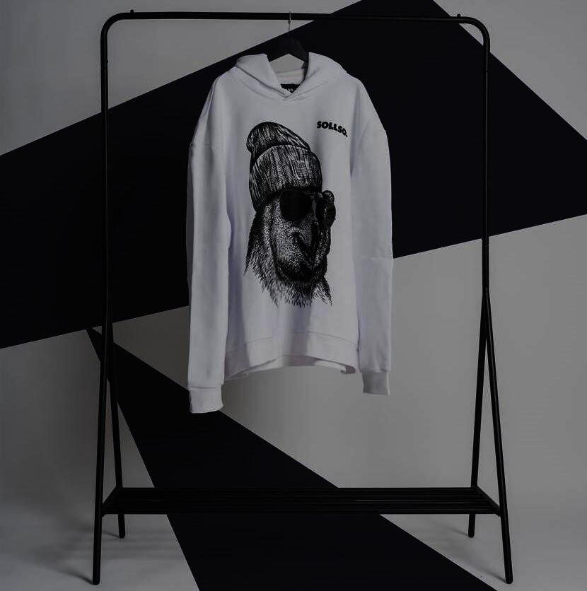 SOLLSO. Hoodie „Winterbear“, Farbe Melange White, Größe 3XL